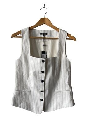 Rag & Bone Linen Blend Square Neck Stripe Sleeveless Kiana Vest 10 NWT